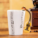 Guitar Ceramic Cup Personality Music Note Milk Juice Lemon Mug Coffee Tea Cup Home Office Drinkware Unique Gift(Wooden Guitar Five Line)