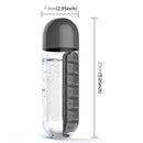 600ML Plastic Water Bottle with Daily Pill Box Organizer Drinking Bottles(Black)