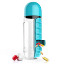 600ML Plastic Water Bottle with Daily Pill Box Organizer Drinking Bottles(Blue)