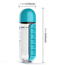 600ML Plastic Water Bottle with Daily Pill Box Organizer Drinking Bottles(Blue)