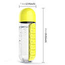 600ML Plastic Water Bottle with Daily Pill Box Organizer Drinking Bottles(Yellow)
