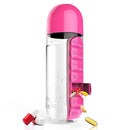 600ML Plastic Water Bottle with Daily Pill Box Organizer Drinking Bottles(Rose Red)