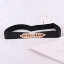 Leaf Engraving Shape Buckle Elastic Belt for Ladies, Length: 66cm(Black)