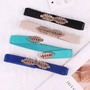 Leaf Engraving Shape Buckle Elastic Belt for Ladies, Length: 66cm(Black)