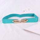 Leaf Engraving Shape Buckle Elastic Belt for Ladies, Length: 66cm(Lake Blue)