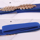 Leaf Engraving Shape Buckle Elastic Belt for Ladies, Length: 66cm(Lake Blue)