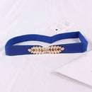 Leaf Engraving Shape Buckle Elastic Belt for Ladies, Length: 66cm(Blue)