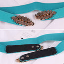 Leaf Engraving Shape Buckle Elastic Belt for Ladies, Length: 66cm(Blue)
