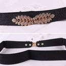 Leaf Engraving Shape Buckle Elastic Belt for Ladies, Length: 66cm(Blue)