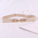 Leaf Engraving Shape Buckle Elastic Belt for Ladies, Length: 66cm(Khaki)