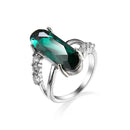 Classic 925 Sterling Silver Zircon Crystal Engagement Ring For Women, Ring Size:10(Green)