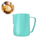 Milk Jug 0.3-0.6L Stainless Steel Frothing Pitcher Pull Flower Cup Coffee Milk Frother Latte Art Milk Foam Tool Coffeware, Capacity:350ml(green)