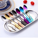 Small Mini Stainless Steel Rose Flower Coffee Spoon Strring Spoon Teaspoon Tea Spoon Dessert Spoon Long Handle Tableware(Blue)