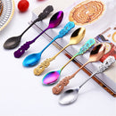 Small Mini Stainless Steel Rose Flower Coffee Spoon Strring Spoon Teaspoon Tea Spoon Dessert Spoon Long Handle Tableware(Blue)