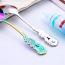 Small Mini Stainless Steel Rose Flower Coffee Spoon Strring Spoon Teaspoon Tea Spoon Dessert Spoon Long Handle Tableware(Titanium Gold)