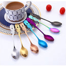Small Mini Stainless Steel Rose Flower Coffee Spoon Strring Spoon Teaspoon Tea Spoon Dessert Spoon Long Handle Tableware(Titanium Gold)