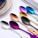Small Mini Stainless Steel Rose Flower Coffee Spoon Strring Spoon Teaspoon Tea Spoon Dessert Spoon Long Handle Tableware(Silver)