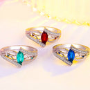 925 Sterling Silver Finger Rings Women Vintage Engagment Zircon Jewelry, Ring Size:10(Blue)