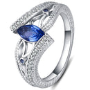 925 Sterling Silver Finger Rings Women Vintage Engagment Zircon Jewelry, Ring Size:9(Blue)