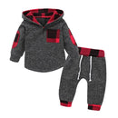 Hoodies Toddler Plaid Hooded Tops Long Pants Kids Set, Kid Size:70cm(Dark Grey)