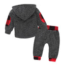 Hoodies Toddler Plaid Hooded Tops Long Pants Kids Set, Kid Size:70cm(Dark Grey)