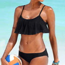 Sexy Solid Color Lace-up Ruffle Split Bikini Swimsuit, Size:L(Yellow)