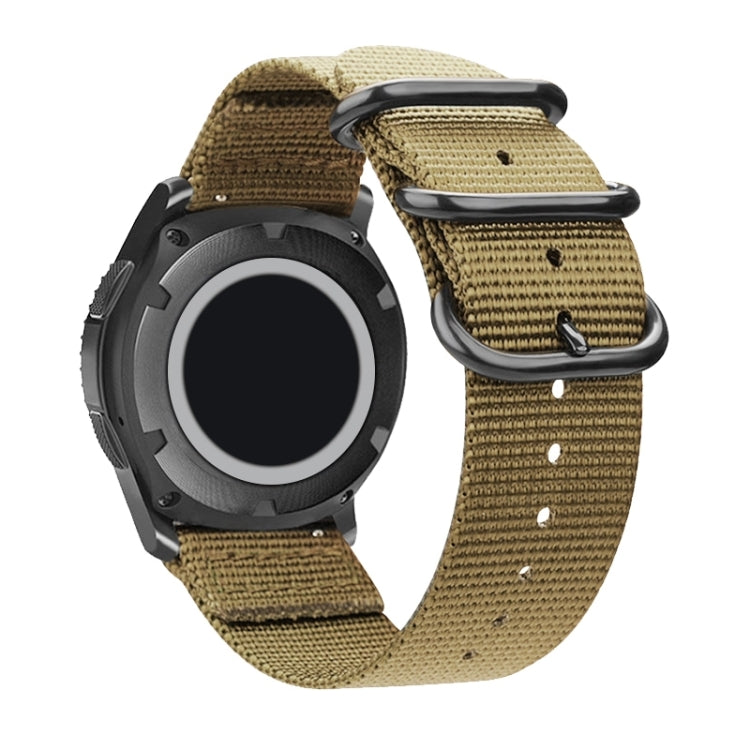Washable Nylon Canvas Watchband, Band Width:20mm(Khaki with Black Ring Buckle)