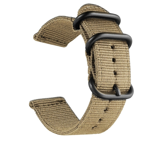 Washable Nylon Canvas Watchband, Band Width:22mm(Khaki with Black Ring Buckle)