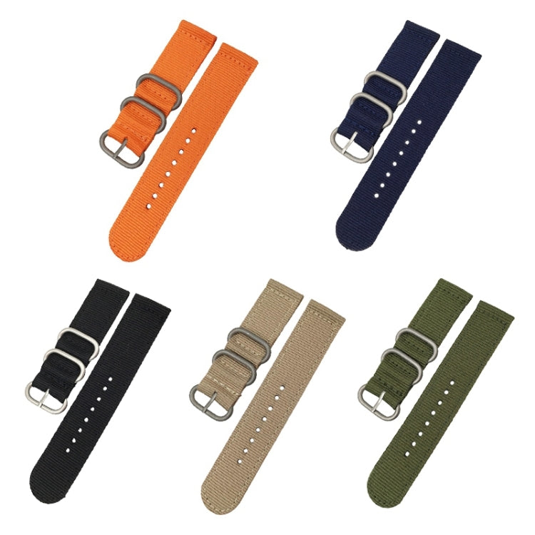 Washable Nylon Canvas Watchband, Band Width:22mm(Khaki with Silver Ring Buckle)