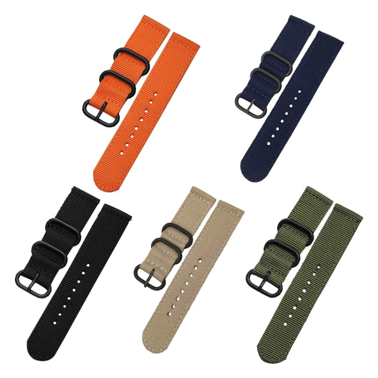 Washable Nylon Canvas Watchband, Band Width:24mm(Army Green with Black Ring Buckle )