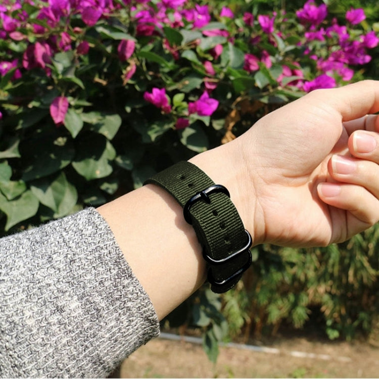 Washable Nylon Canvas Watchband, Band Width:24mm(Army Green with Black Ring Buckle )