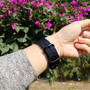 Washable Nylon Canvas Watchband, Band Width:24mm(Dark Blue with Black Ring Buckle)