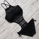 Sexy One Piece Solid Color Backless Hollow Lace Tight Swimsuit for Women, Size:S(Red)
