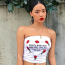 2 PCS Print Rose Strapless Tops, Size:L(White)