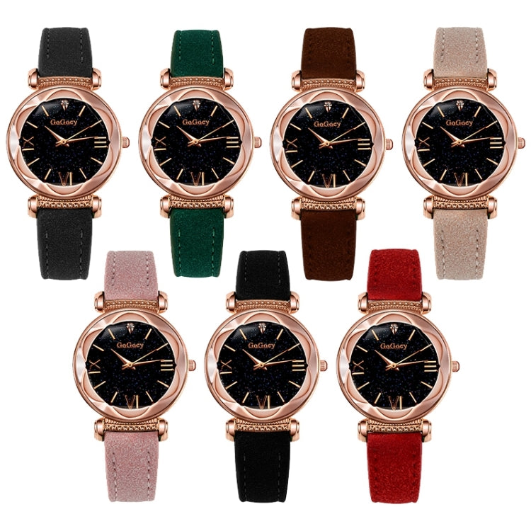 Gogoey Ladies Starry Sky Leather Belt Watch(Apricot)