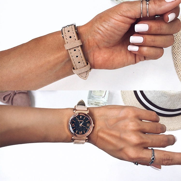Gogoey Ladies Starry Sky Leather Belt Watch(Apricot)