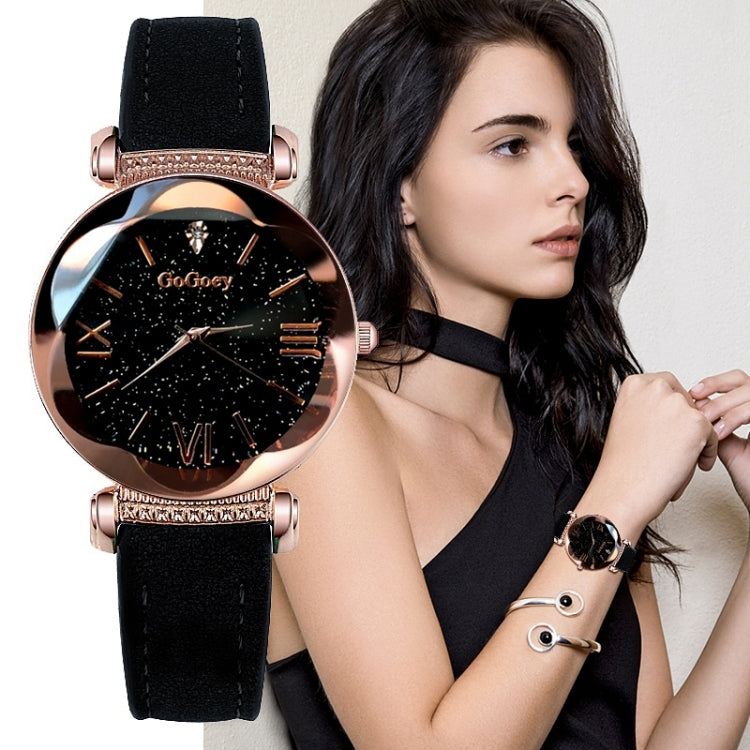 Gogoey Ladies Starry Sky Leather Belt Watch(Apricot)