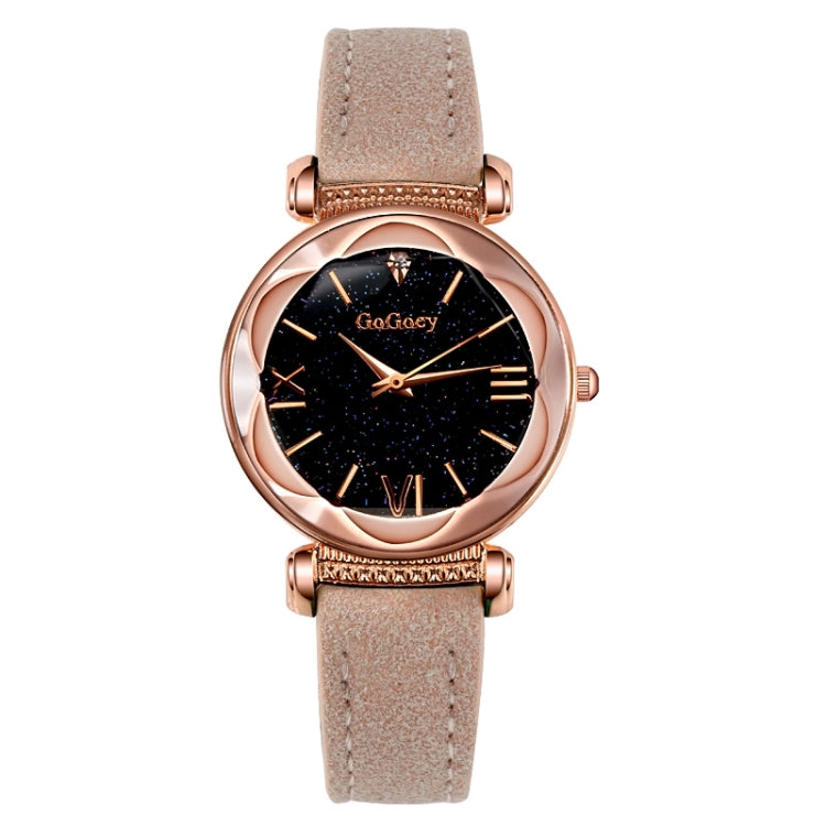 Gogoey Ladies Starry Sky Leather Belt Watch(Apricot)
