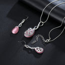 Women Fashion Opal Water Drop Necklace Pendant Earrings Bridal Wedding Jewelry Sets(Black)