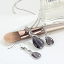 Women Fashion Opal Water Drop Necklace Pendant Earrings Bridal Wedding Jewelry Sets(Black)