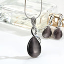 Women Fashion Opal Water Drop Necklace Pendant Earrings Bridal Wedding Jewelry Sets(Black)
