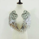 Gold A Pair Sequin Feather Wing Shape Clothing Patch Sticker DIY Clothing Accessories, Size:Large 33.5 x 32cm