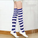 Children Color Striped Stockings Japanese Thigh Socks, Size:One Size(Navy Blue and White Wide Strip)