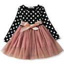 Dot Pattern Long Sleeve Dress Tutu Child Girl Party Costume, Height:110cm(Black Shirt+ Gold Skirt)