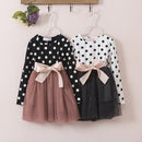 Dot Pattern Long Sleeve Dress Tutu Child Girl Party Costume, Height:110cm(Black Shirt+ Gold Skirt)