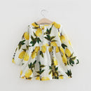 Girls Long Sleeve Round Neck Print Dress(Yellow Lemon)