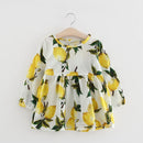 Girls Long Sleeve Round Neck Print Dress(Yellow Lemon)