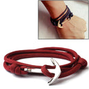 Alloy Anchor Charm Multilayer Leather Friendship Bracelets (Wine Red)