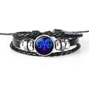 12 Constellation Black Braided Leather Glass Dome Punk Men Bracelet(Aries)