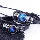 12 Constellation Black Braided Leather Glass Dome Punk Men Bracelet(Aries)